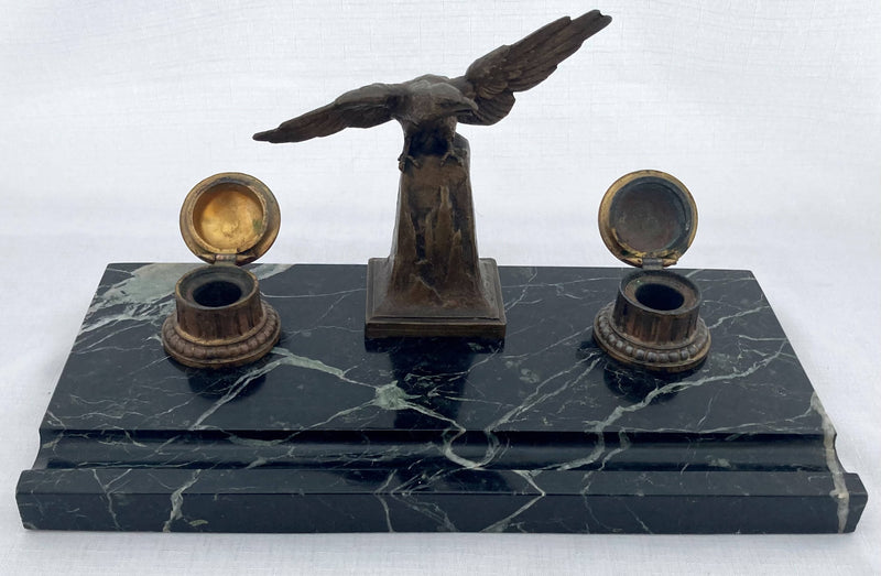French Empire Style Gilt Metal & Portoro Marble Inkstand, After L&F Moreau.
