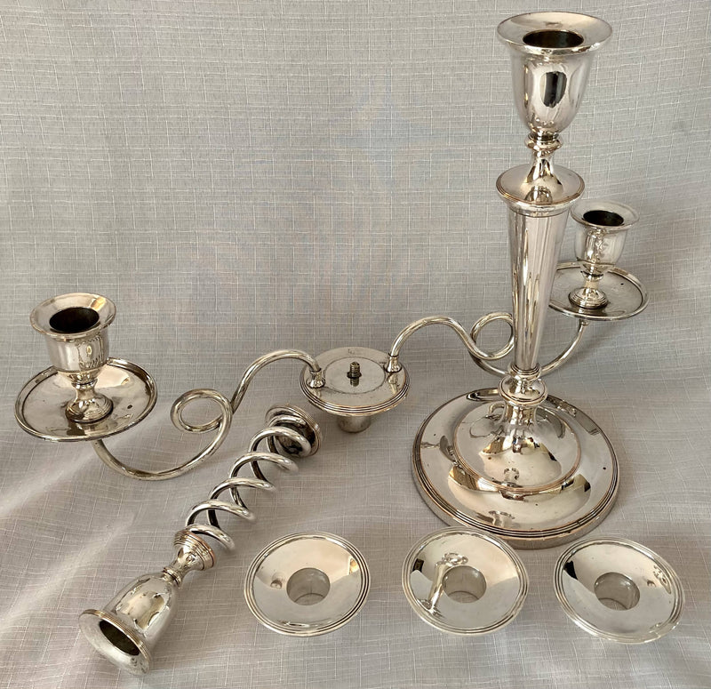 Georgian, George III, Pair of Old Sheffield Plate Three Light Candelabra, circa 1800 - 1810.