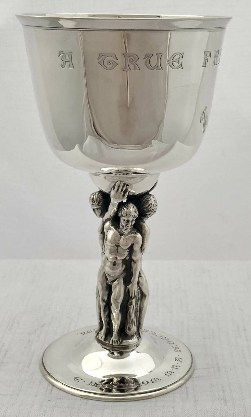 Victorian Silver Presentation Figural Goblet. London 1898 Pairpoint Brothers. 8.4 troy ounces.