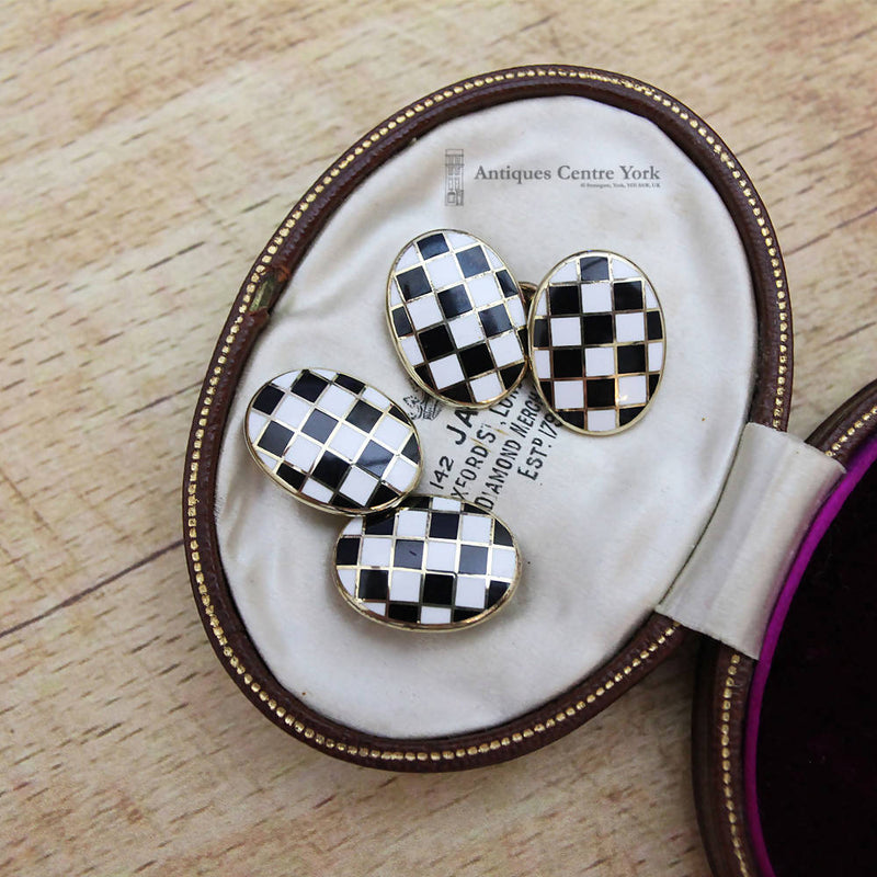 Fine Quality Silver Gilt & Enamel Chequered Flag Cufflinks