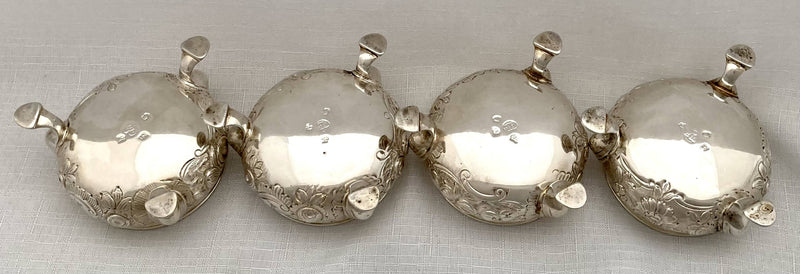 Georgian, George II, Set of Four Silver Salts. London 1742 Edward Wood. 9 troy ounces.