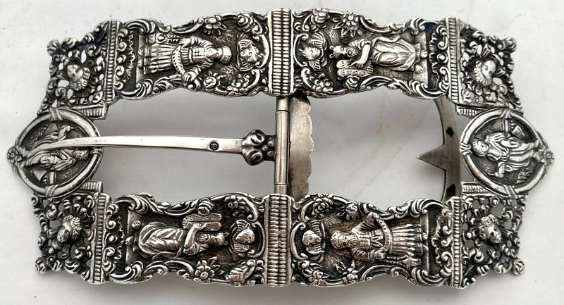 Large Figural Relief Wilhelmina Dutch Silver Buckle. 833 Standard 1908. 2.9 troy ounces.