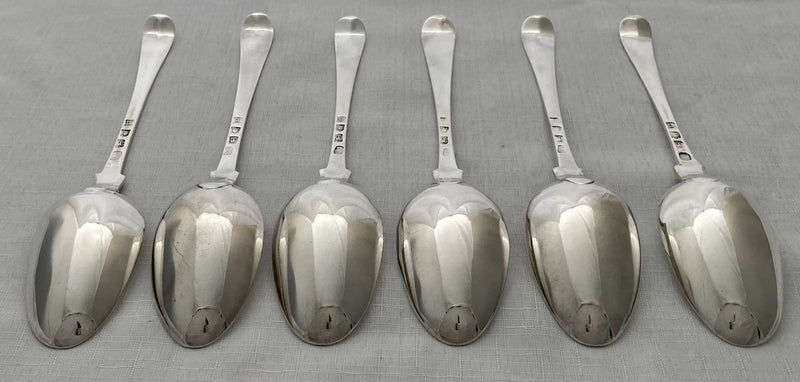 Georgian, George III, Set of Six Silver Tablespoons. London 1770 Richard Redrick. 13.2 troy ounces.