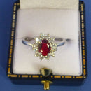 Silver Red Cubic Zirconia Ring Size N