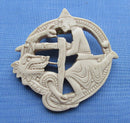 Large Round Celluloid Brooch Depicting Warrior Slaying A Dragon