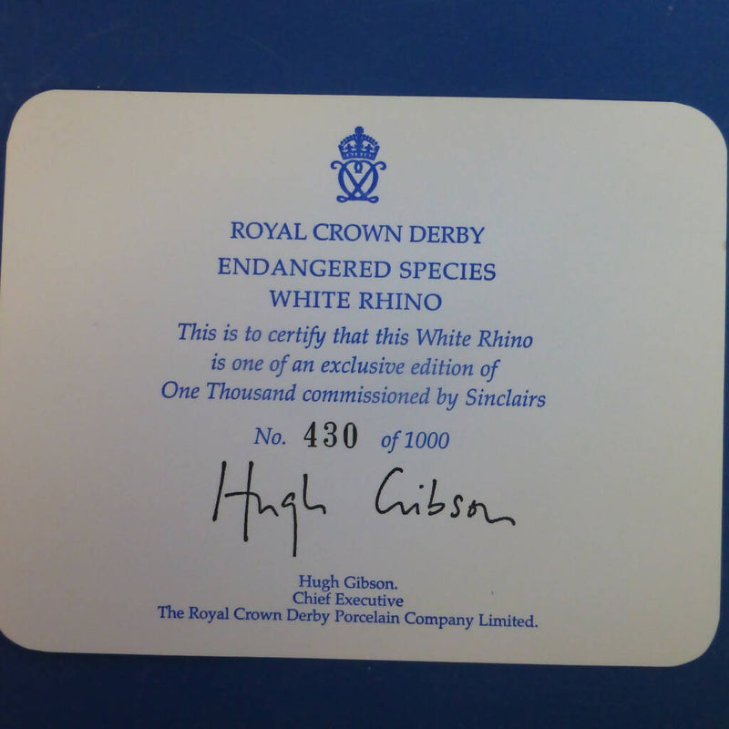 Royal Crown Derby Limited Edition Endangered Species Paperweight - White Rhino (Boxed)