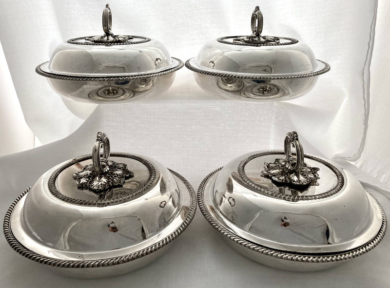 Georgian Set of Four Old Sheffield Plate Circular Entree Dishes & Covers, circa 1810 - 1830.