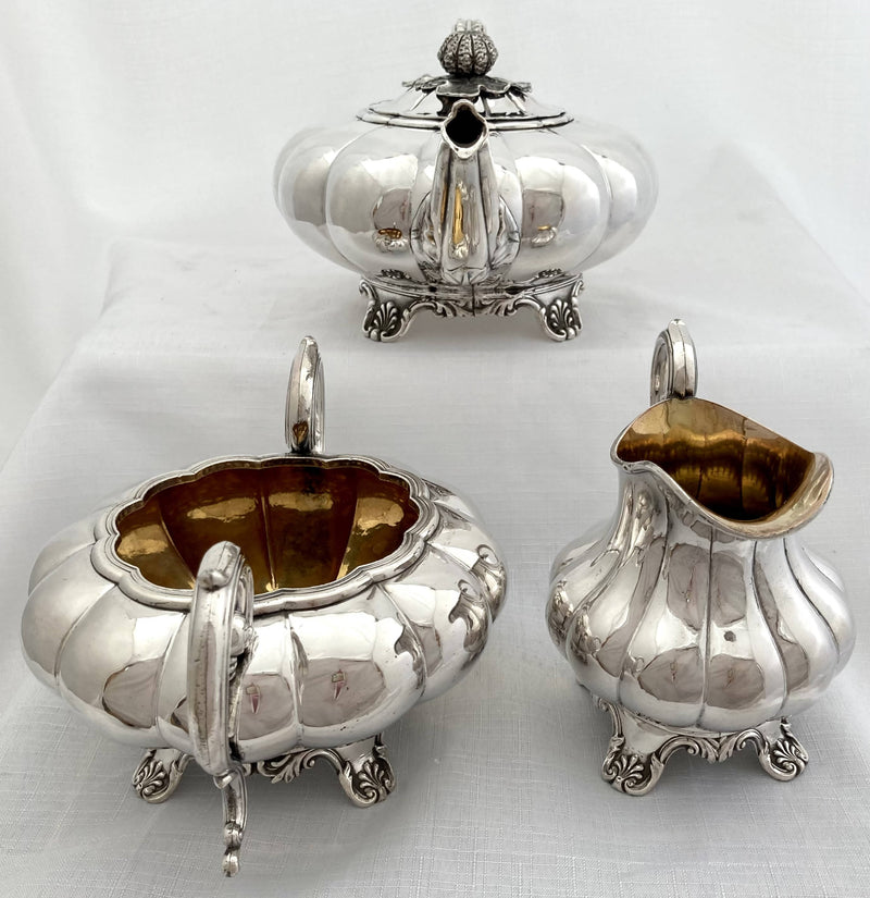 William IV period Old Sheffield Plate Matched Tea Set of Melon form, circa 1835.