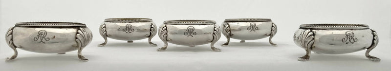 Late Victorian Set of Five Silver Plated Salts with Monogram of Alfred de Rothschild.