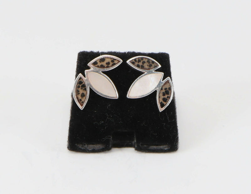 Silver, Mother of Pearl & Leopard Jasper Agate Ear Studs