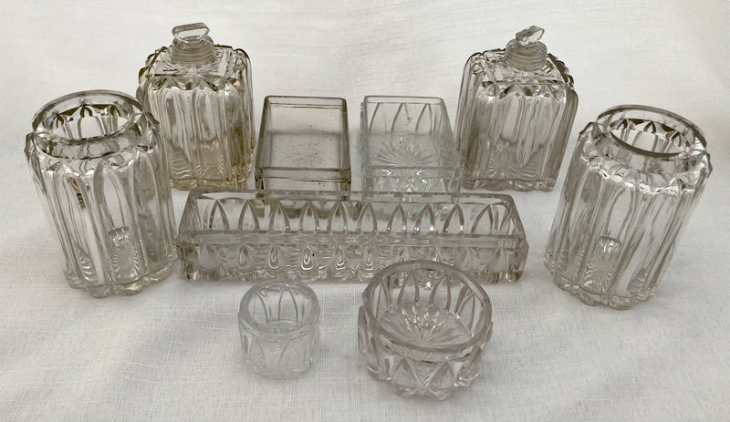 Early Victorian Silver Mounted Cut Glass Vanity Set. London 1839 Charles Rawlings & William Summers. 11.5 troy ounces.