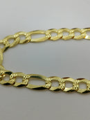 New Italian 14K Gold Overlay 925 Sterling Silver Figaro Bracelet (Size 8.5)