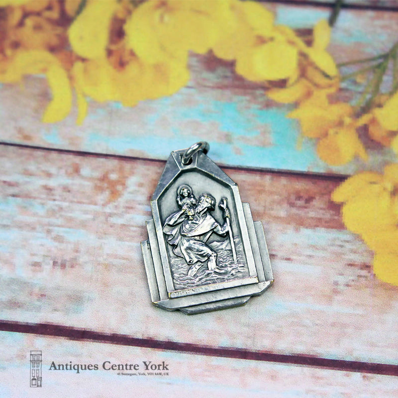 Art Deco French Metal St Christopher by Famous Medallist Tschudin