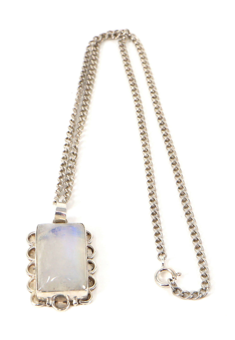 Vintage Silver & Moonstone Statement Pendant & Chain
