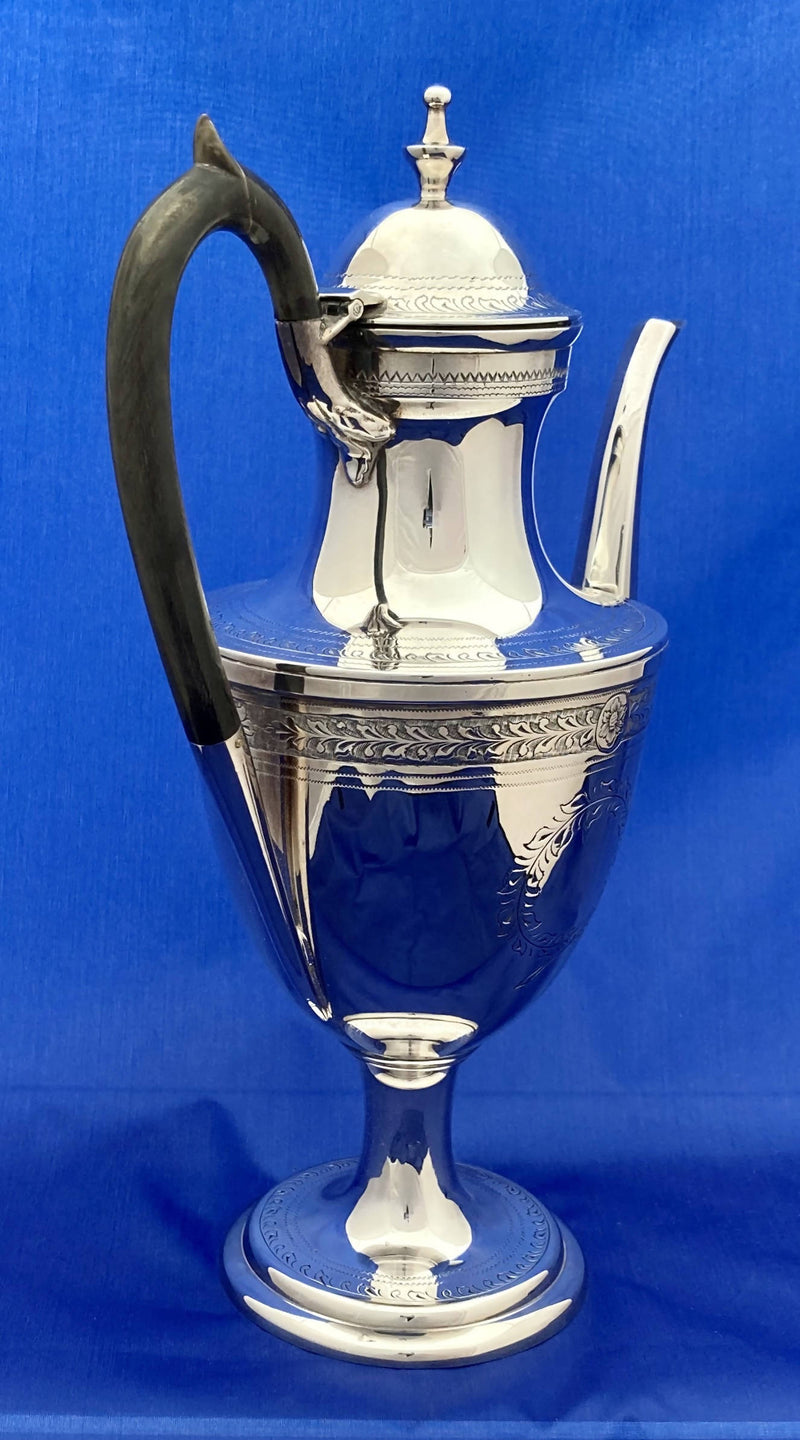 George III Style Silver Plated Pedestal Coffee Pot, circa 1890 - 1910.