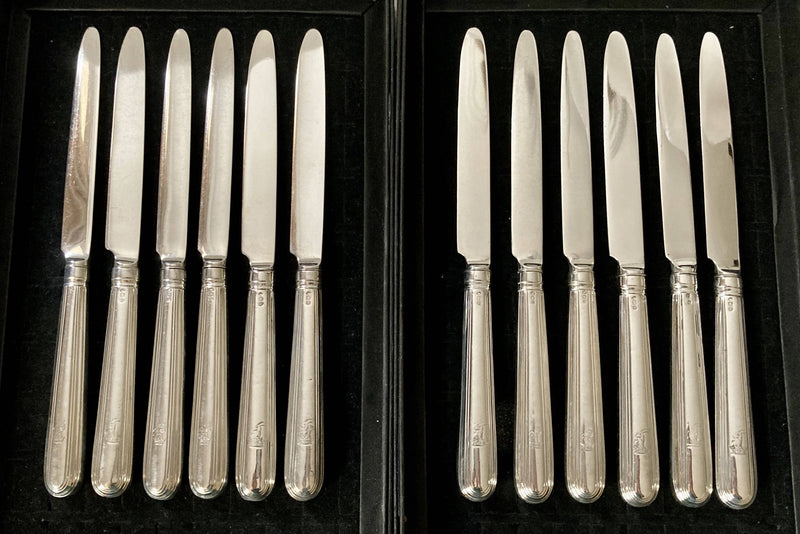 Georgian, George III, Crested Silver Dessert Knives & Forks for Twelve Persons. London 1799 & 1801 Moses Brent.