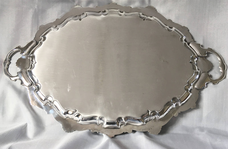 Elizabeth II Georgian style silver plated, twin handled, serving tray. William Suckling, Birmingham.