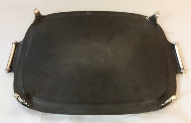 Georgian, George III, Old Sheffield Plate, twin handled waiter on leaf feet. Circa 1800.