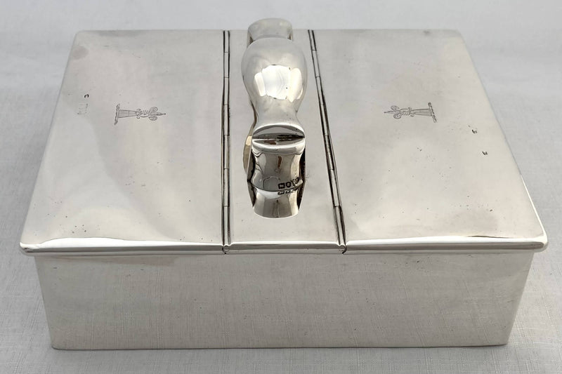Victorian Silver Desk Cigar Box, Crested for Aynscomb. London 1897 Joseph Braham.