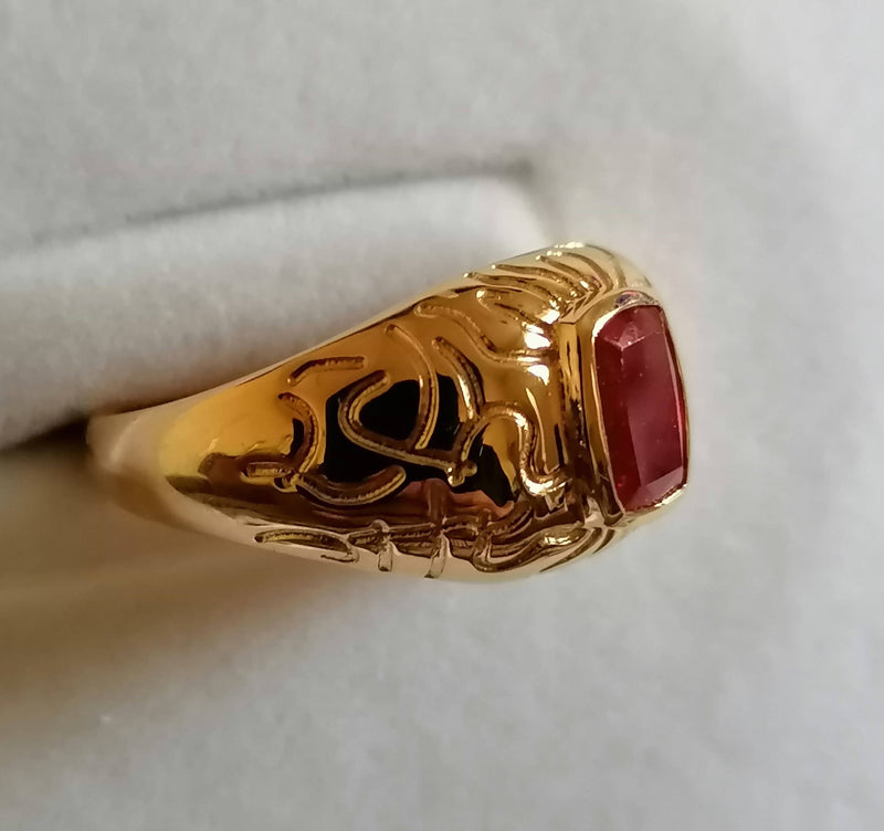 New African Ruby Solitaire Ring in 14K Gold Overlay Sterling Silver - Size U