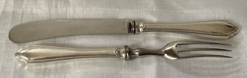 George V Cased Set of Six Silver Hafted Pastry Knives & Forks. Sheffield 1927 Robert Pringle & Sons.