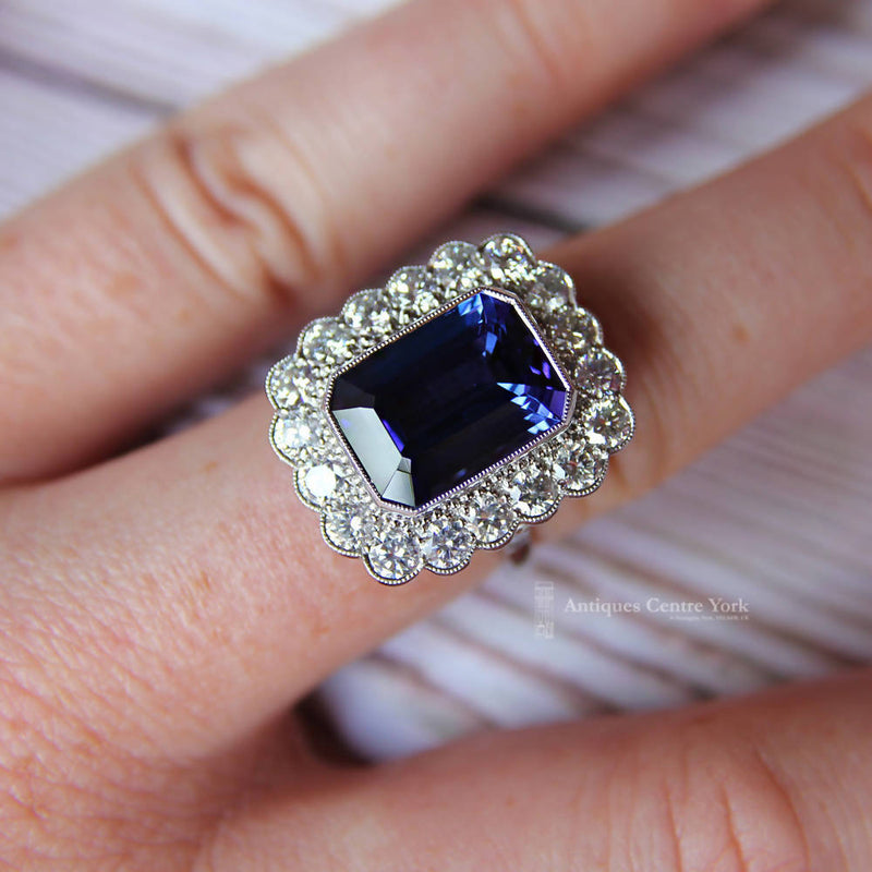 Handmade 18ct White Gold Tanzanite & Diamond Cluster Ring