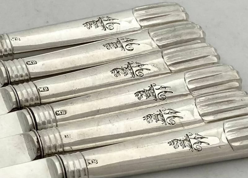 Georgian, George III, Mahogany Cased Crested Silver Dessert Service for Twelve. London 1809 Moses Brent.
