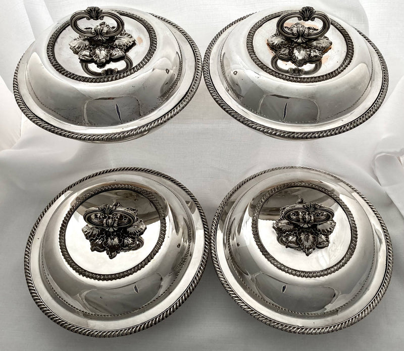 Georgian Set of Four Old Sheffield Plate Circular Entree Dishes & Covers, circa 1810 - 1830.