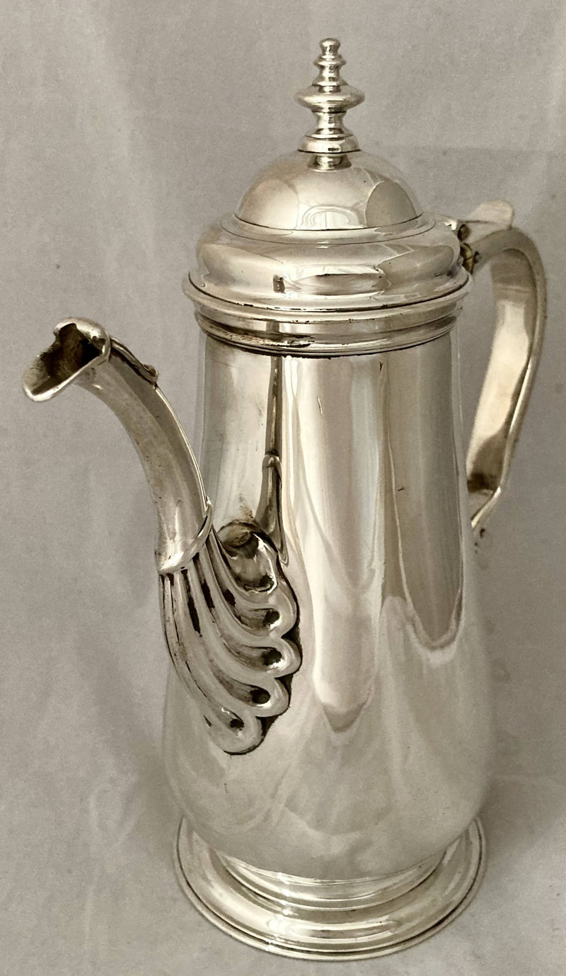 Georgian, George II, Silver Armorial Coffee Pot. London 1752 William Shaw & William Priest. 19.6 troy ounces.