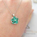 Platinum Emerald & Diamond Flower Cluster Pendant