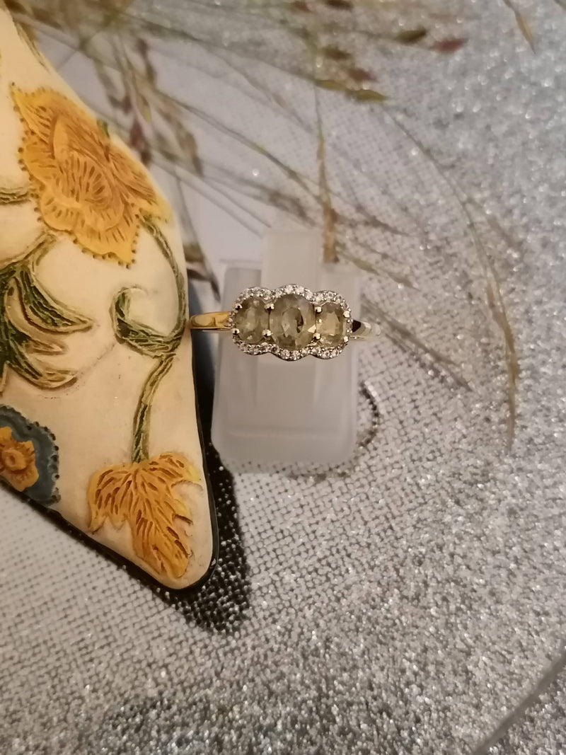 New 9ct Gold Demantoid Garnet and Zircon Ring