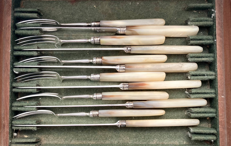 Georgian, George III, Silver & Mother of Pearl Dessert Knives & Forks for Six. Sheffield 1816.