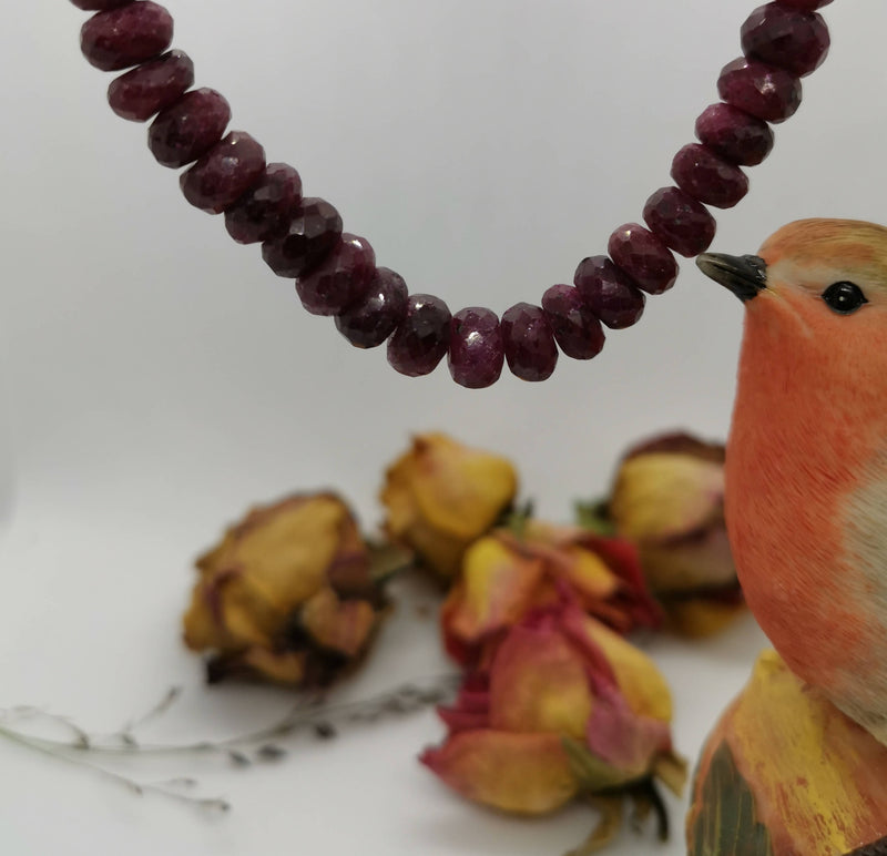 New Ruby (Rnd) Beads Necklace (Size 20) in Platinum Overlay Sterling Silver