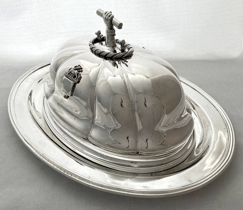 Old Sheffield Plate Dome with Silver Armorial & Handle for Robert Stephenson, Civil & Railway Engineer, Builder of the Rocket Locomotive.