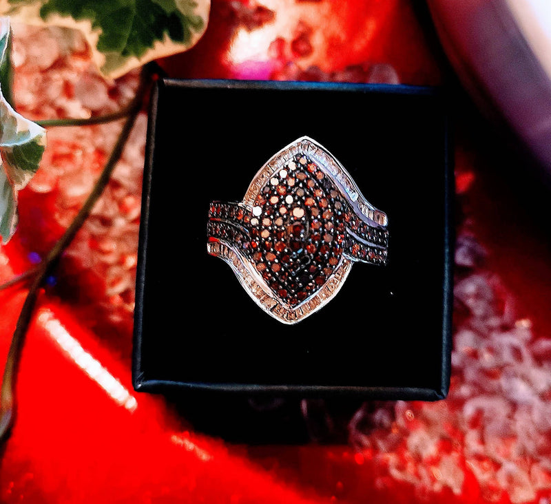 New 1ct Sterling Silver Red and White Diamond Ring