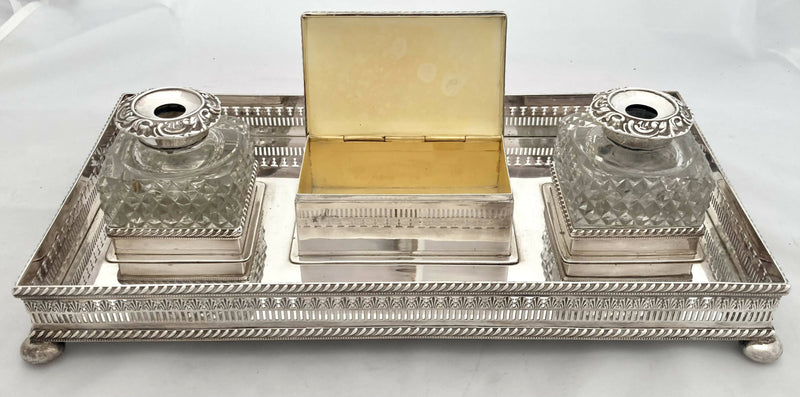 Georgian Old Sheffield Plate Large Gallery Desk Stand, circa 1820.