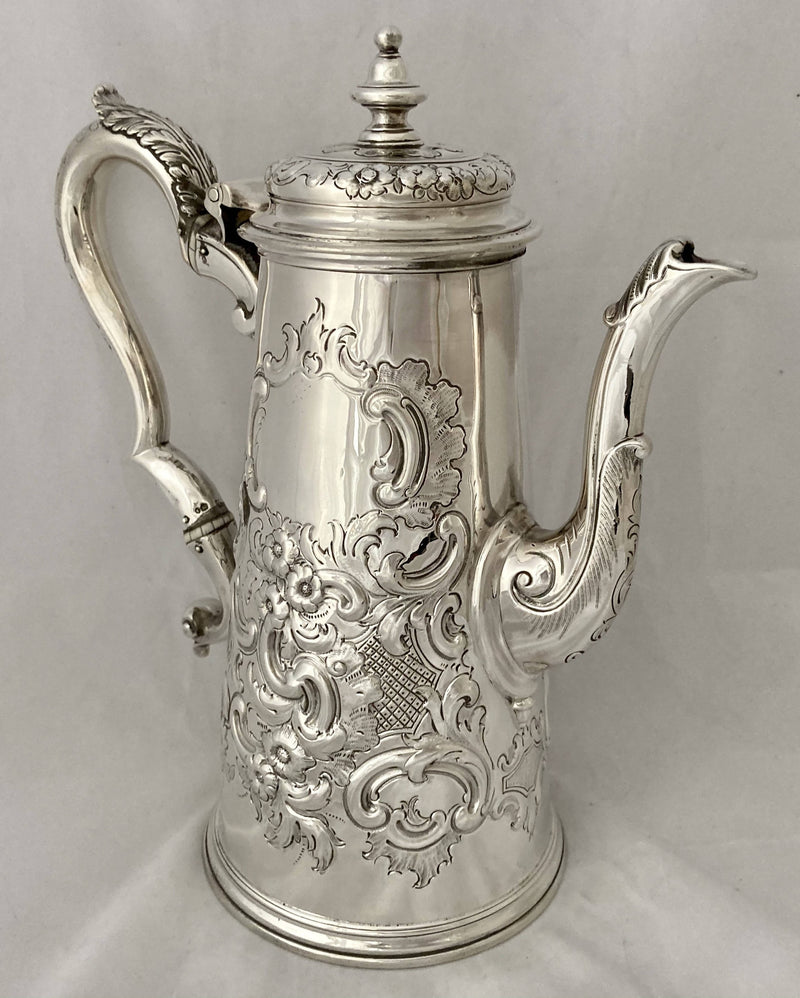 Georgian, George II, Silver Coffee Pot. London 1735 Gabriel Sleath. 25 troy ounces.