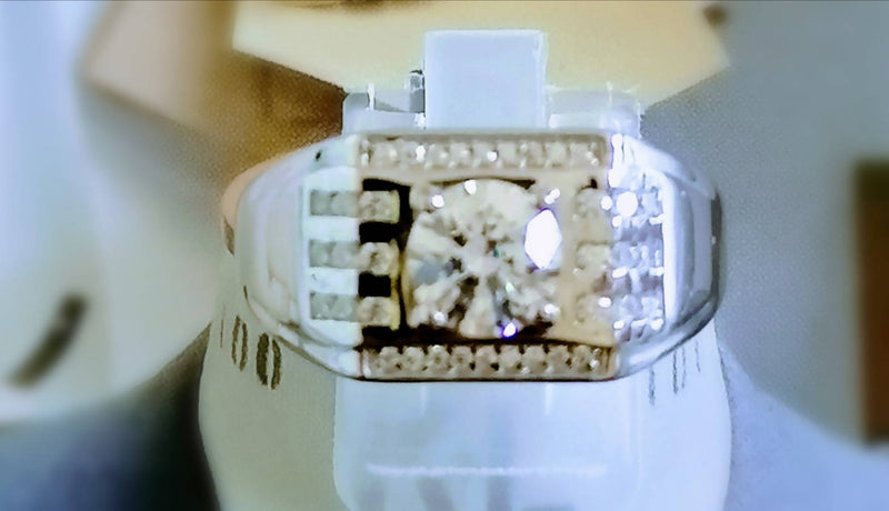 New Platinum Overlay Sterling Silver Signet Ring Made with Swarovski Zirconia - Size V