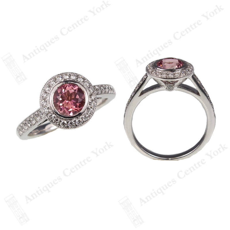 18ct White Gold Pink Tourmaline & Diamond Cluster Ring