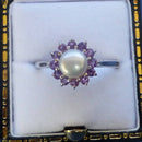 Silver Amethyst and Pearl Ring Size M