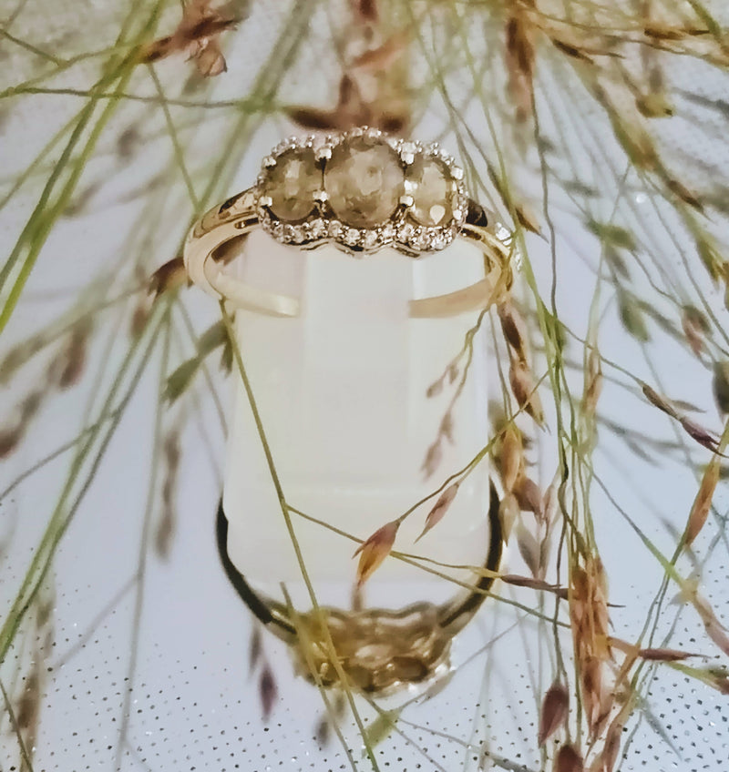 New 9ct Gold Demantoid Garnet and Zircon Ring