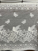 Cottage Victorian Design Birds & Butterfly Cotton Lace Curtain Panel 18" drop Cafe Curtain Brise Bise ecru by the metre