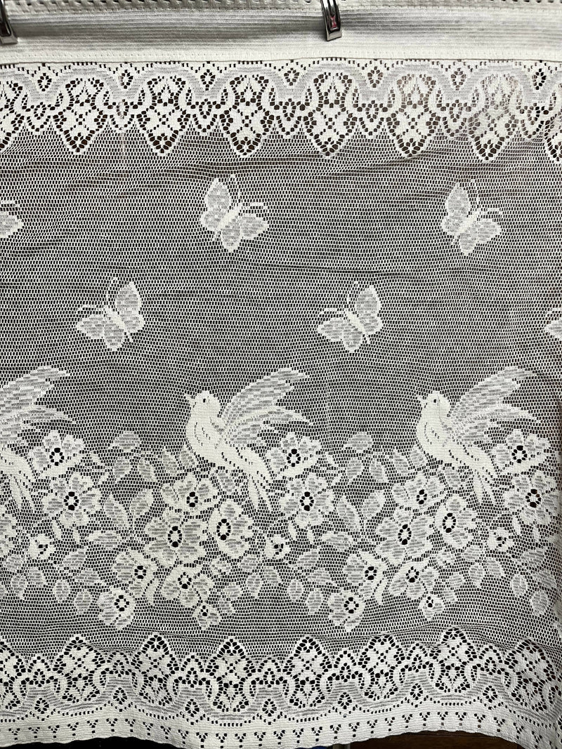 Cottage Victorian Design Birds & Butterfly Cotton Lace Curtain Panel 18" drop Cafe Curtain Brise Bise ecru by the metre