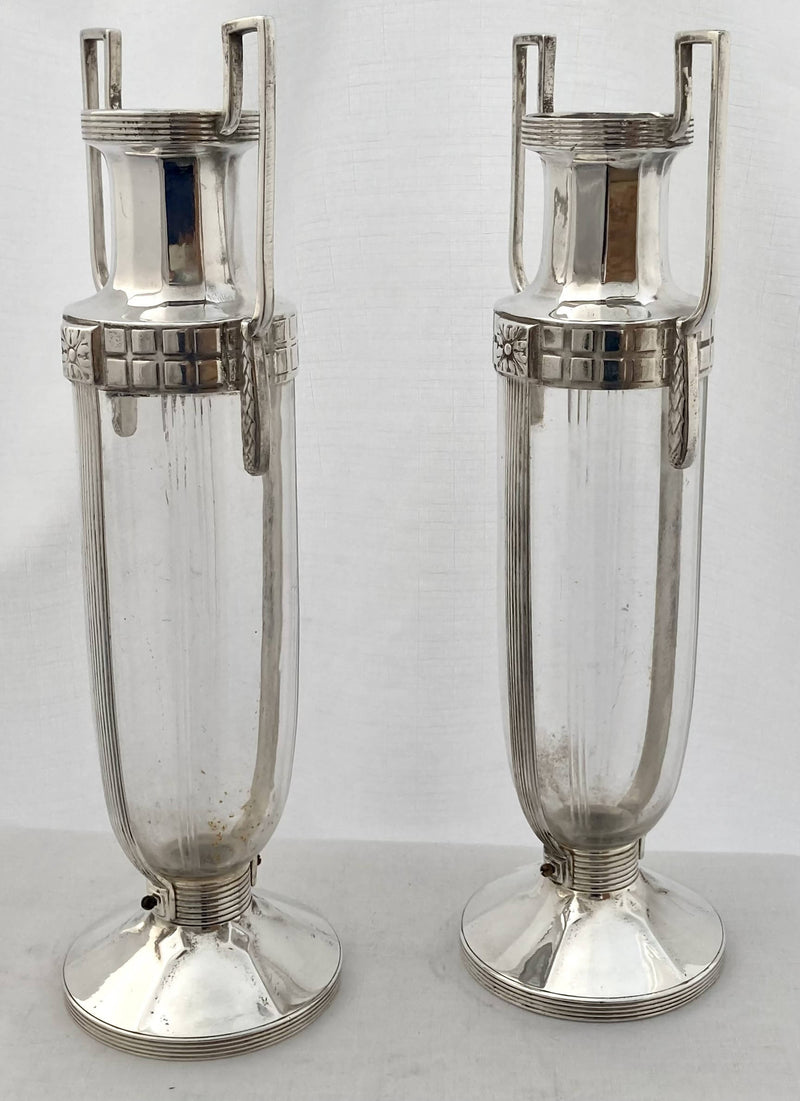 Pair of Art Deco WMF silver plated and glass vases.