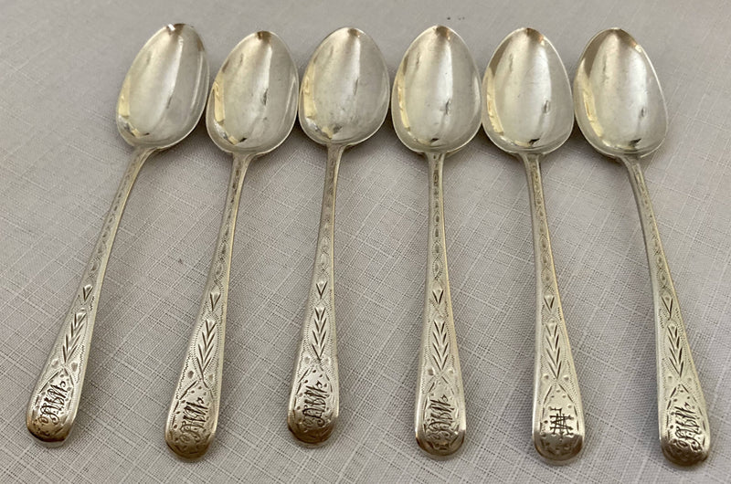 Georgian, George III, Set of Six Silver Teaspoons. London 1803 William Eley & William Fearn. 2.7 troy ounces.