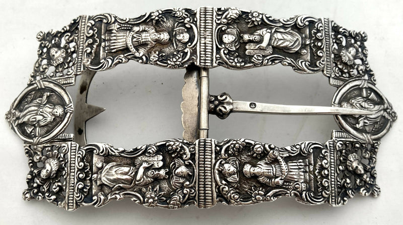 Large Figural Relief Wilhelmina Dutch Silver Buckle. 833 Standard 1908. 2.9 troy ounces.