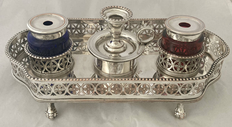Georgian, George III, Old Sheffield Plate Galleried Inkstand, circa 1780 - 1800.