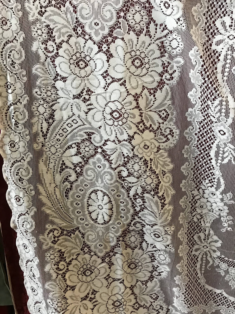 Victorian Period Design Cream Cotton Lace Curtain Panel or bedcover ReadyTo Hang- 68'/98”