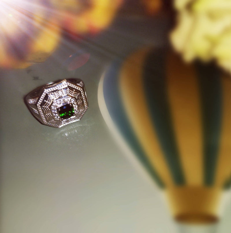 New Russian Diopside and Natural Cambodian Zircon Ring