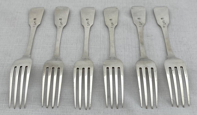 Georgian, George IV, Six Silver Crested Dessert Forks. York 1825 Barber, Cattle & North. 7.5 troy ounces. 